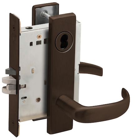 Schlage Grade 1 Storeroom Mortise Lock, SFIC Prep Less Core, 17 Lever, L Escutcheon, Aged Bronze Finish, Fie L9080B 17L 643E